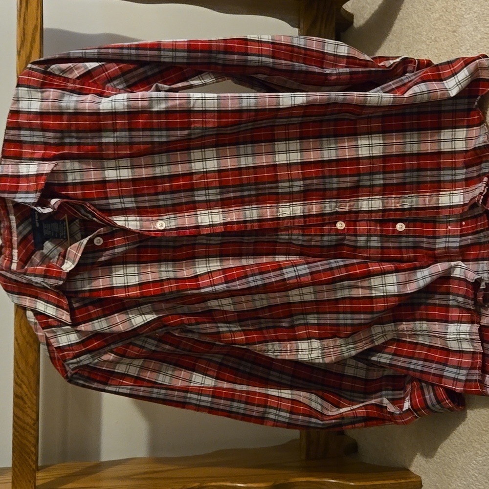 Basic Editions Red and White Plaid Button down shirt youth extra large.